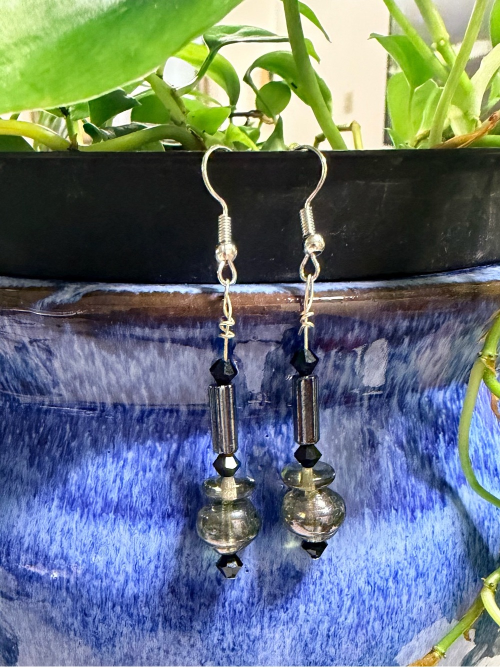 Handmade Green Glass Bead Drop Earrings